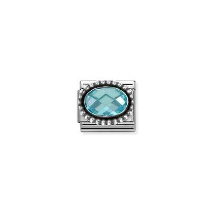 NOMINATION Silver Oval Faceted Light Blue Stone Oxidized Beaded Setting 330607-006