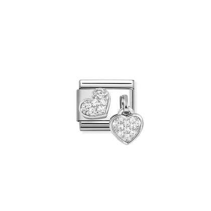 NOMINATION Silver CZ Pave Heart with Drop Heart 331817-15