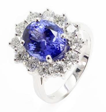 18ct Tanzanite & Diamond Oval Cluster Ring