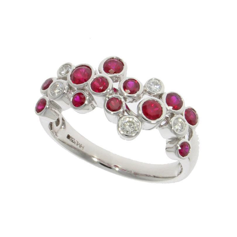 18ct Gold Ruby & Diamond Bubble Ring
