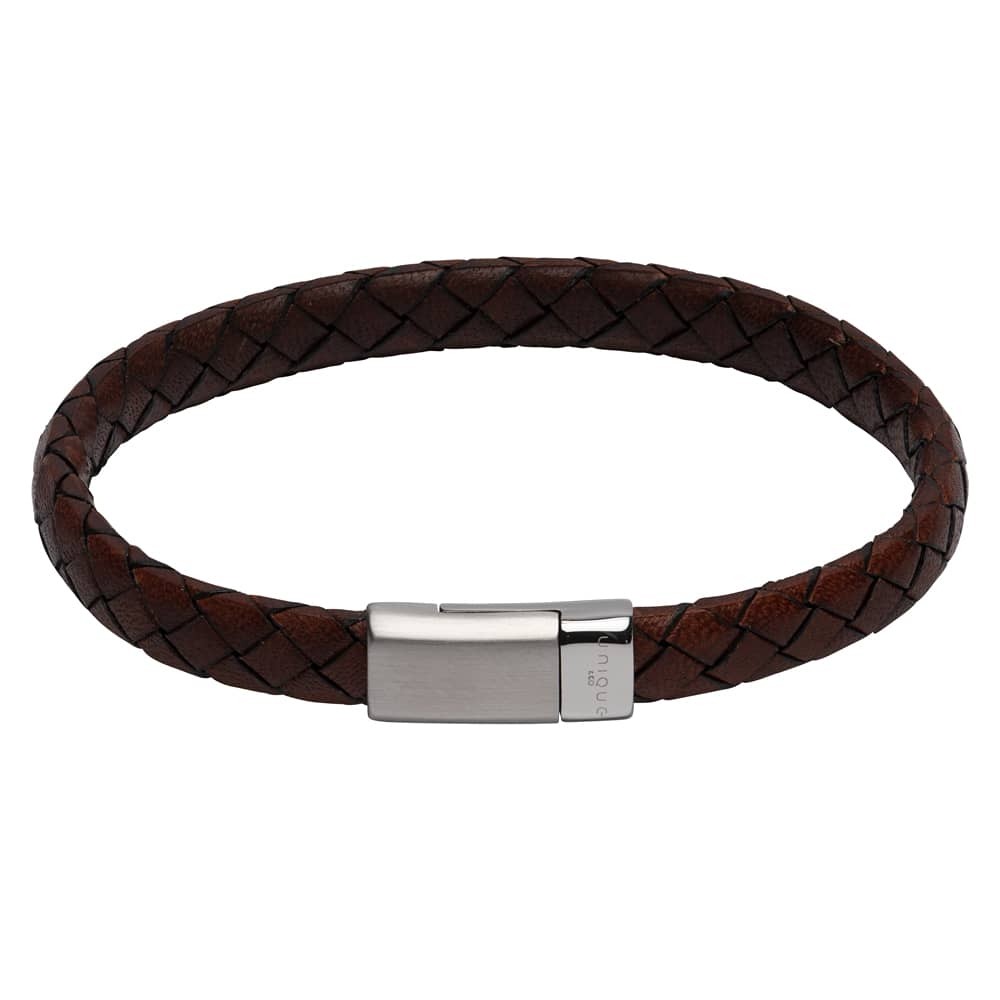 Unique Stainless Steel Matte Polished Antique Dark Brown Leather Bracelet B446ADB/21CM