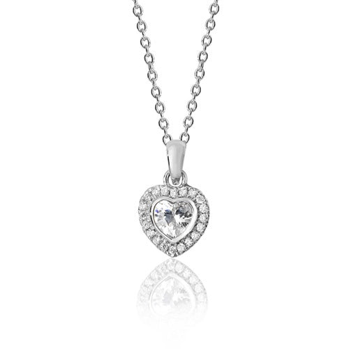 Silver Heart Shape Halo Style Claw Set Pendant