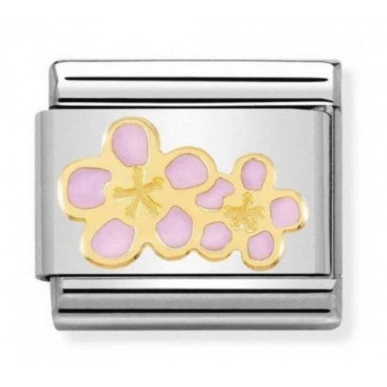 NOMINATION Charm NATURA Enamel 18k Gold Peach flowes