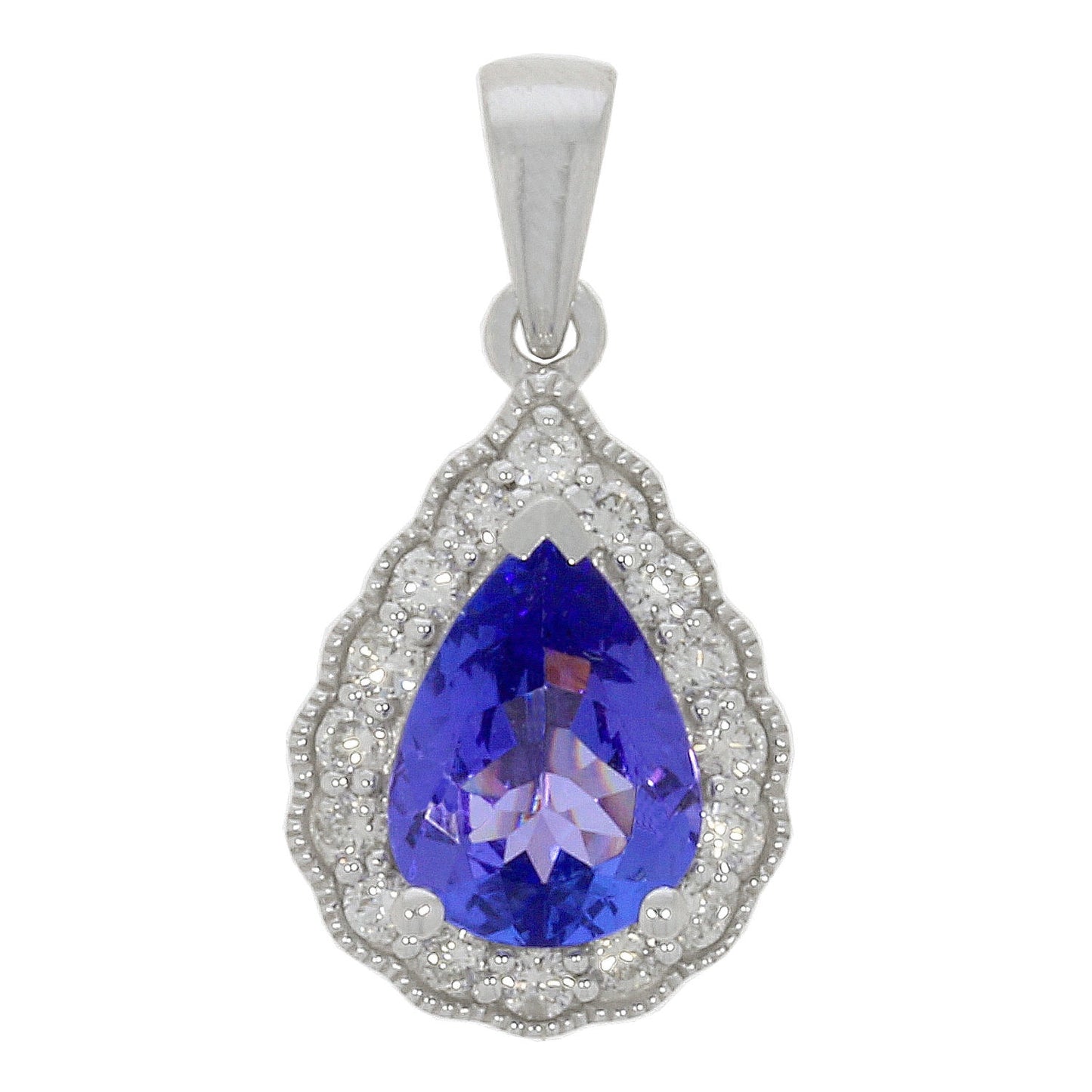 9ct White Gold Tanzanite & Diamond Pendant