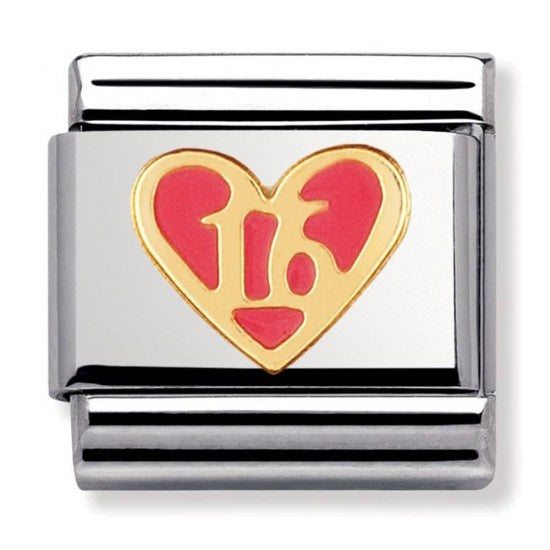 NOMINATION Enamel Gold Pink Heart Sweet 16 Charm 030207-44