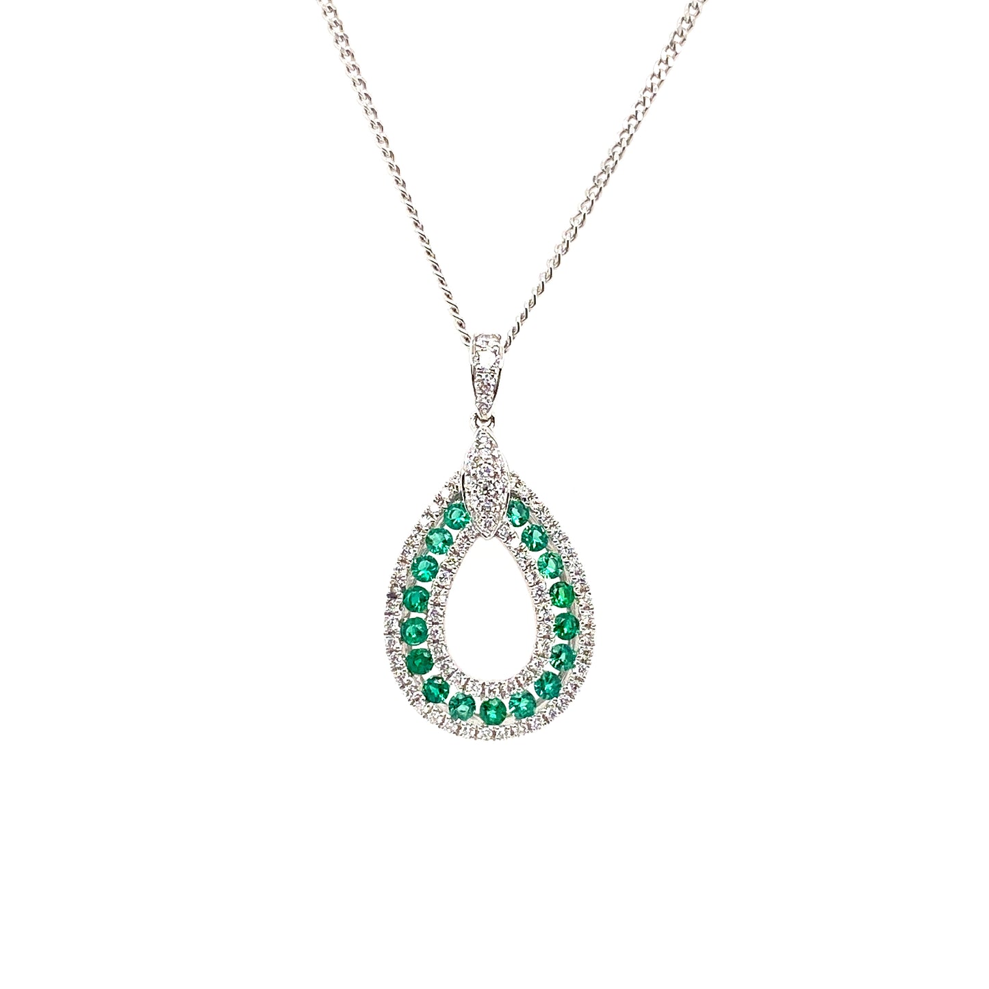18ct Gold Emerald & Diamond Teardrop Pendant