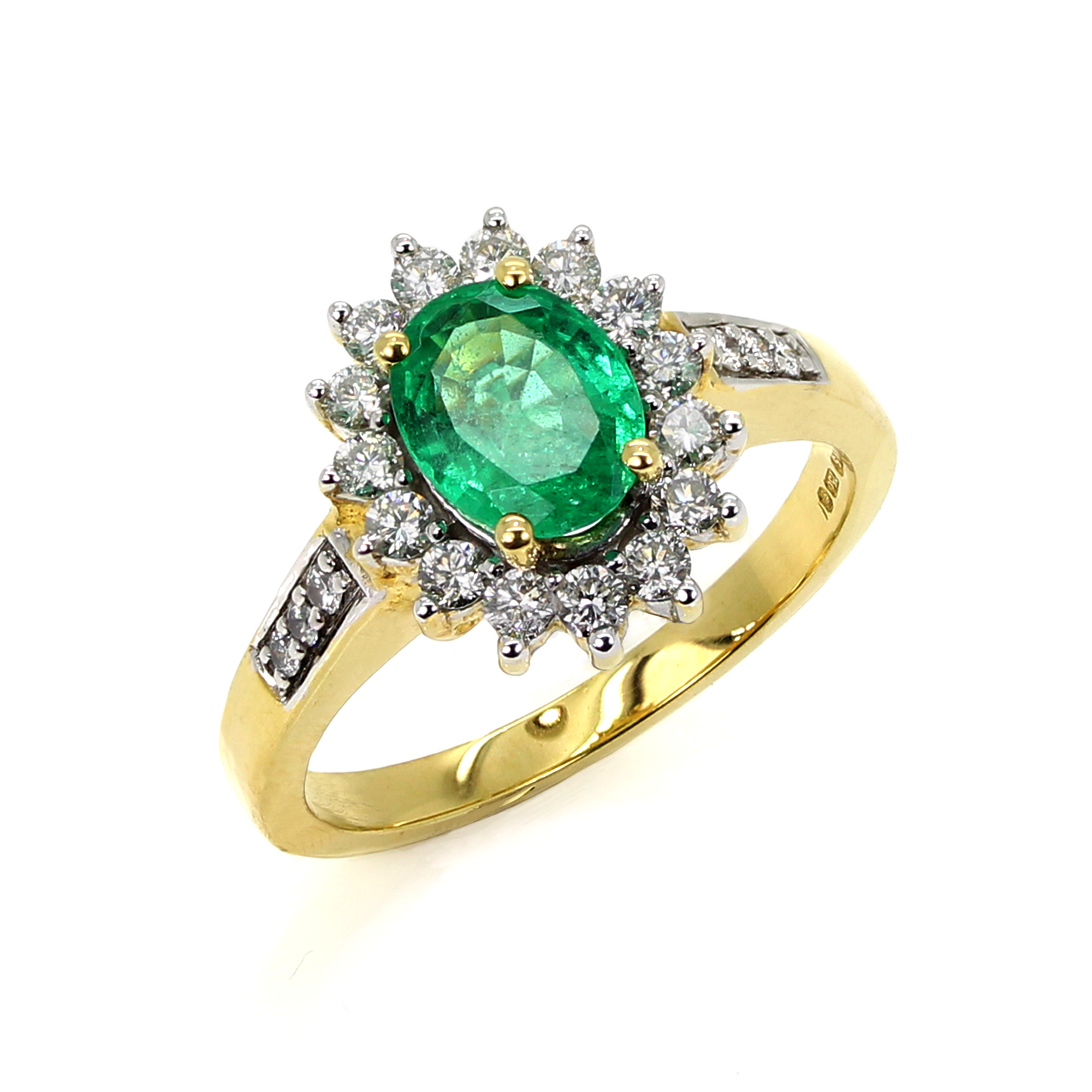 18ct Yellow Gold Emerald & Diamond Cluster Ring