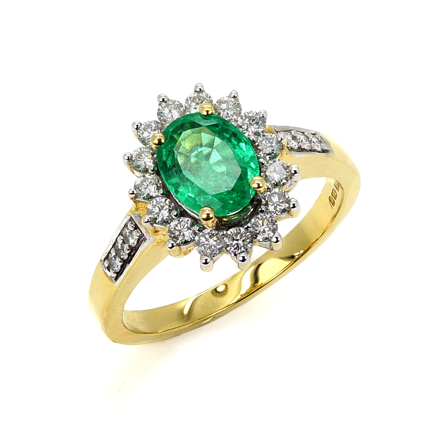 18ct Yellow Gold Emerald & Diamond Cluster Ring