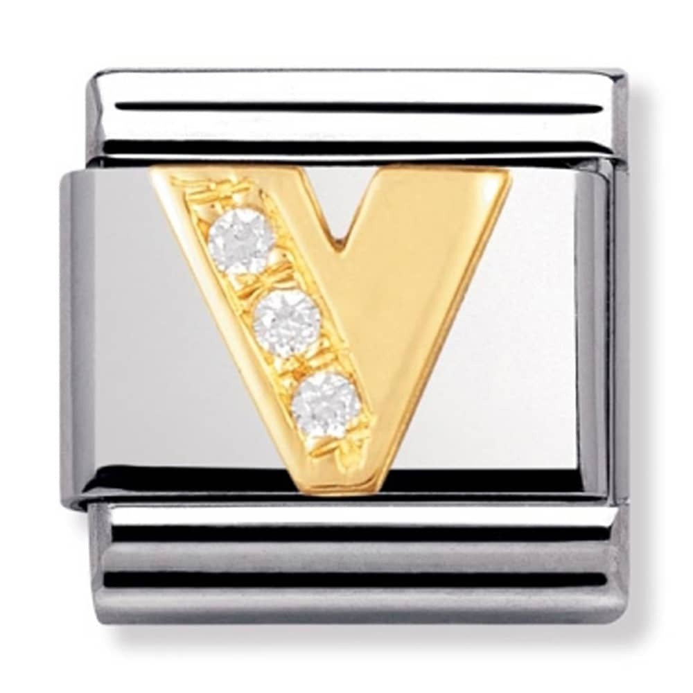 NOMINATION Gold CZ Letter V Charm 030301-22