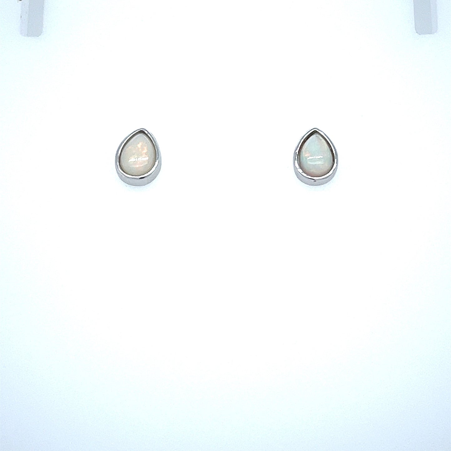 Silver Solid Opal Drop Earrings 7x5mm