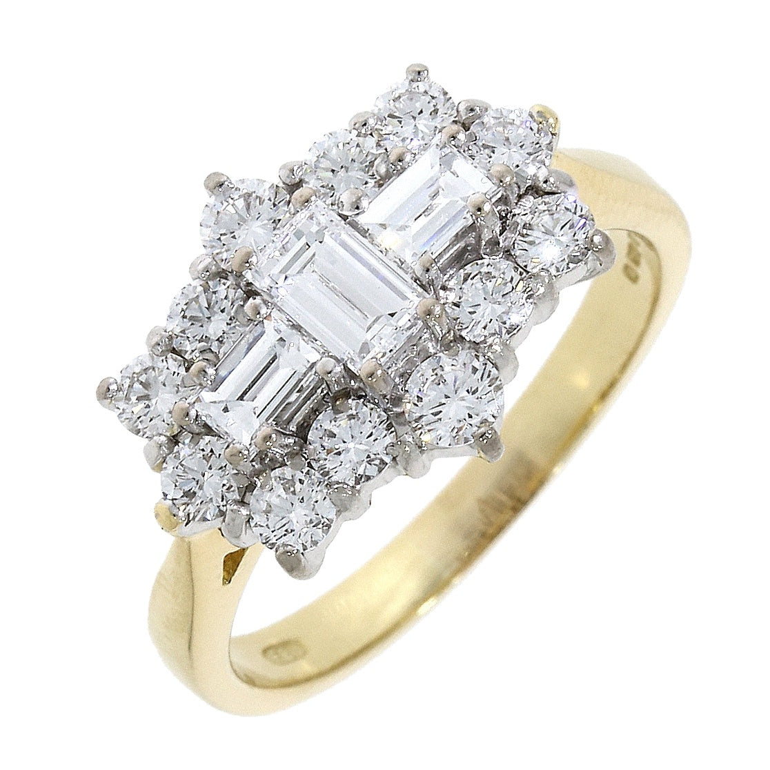 18ct Gold Diamond Baguette & Brilliant Cut Cluster Ring 1.35