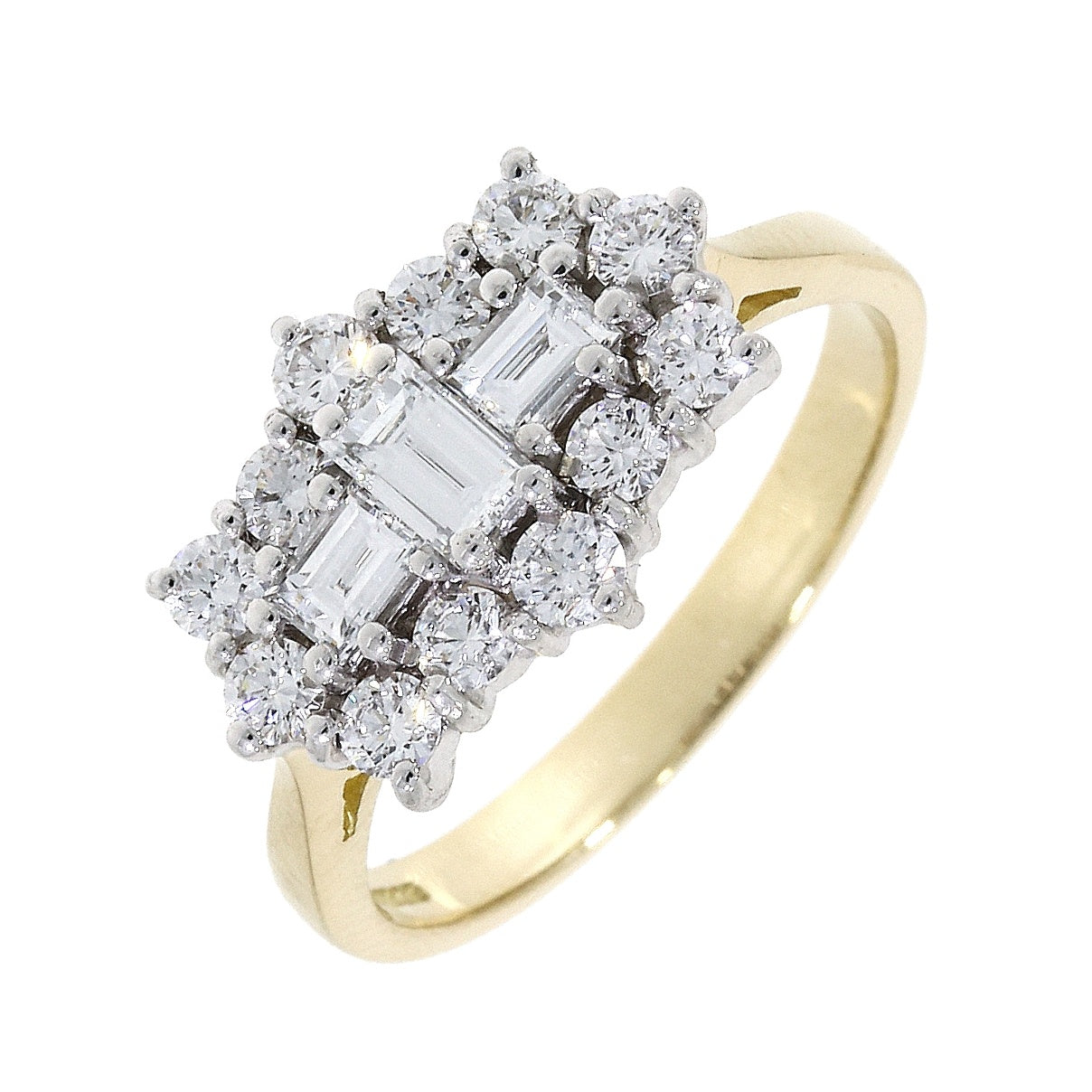 18ct Gold Baguette & Brilliant Diamond Cluster Ring 1.05ct