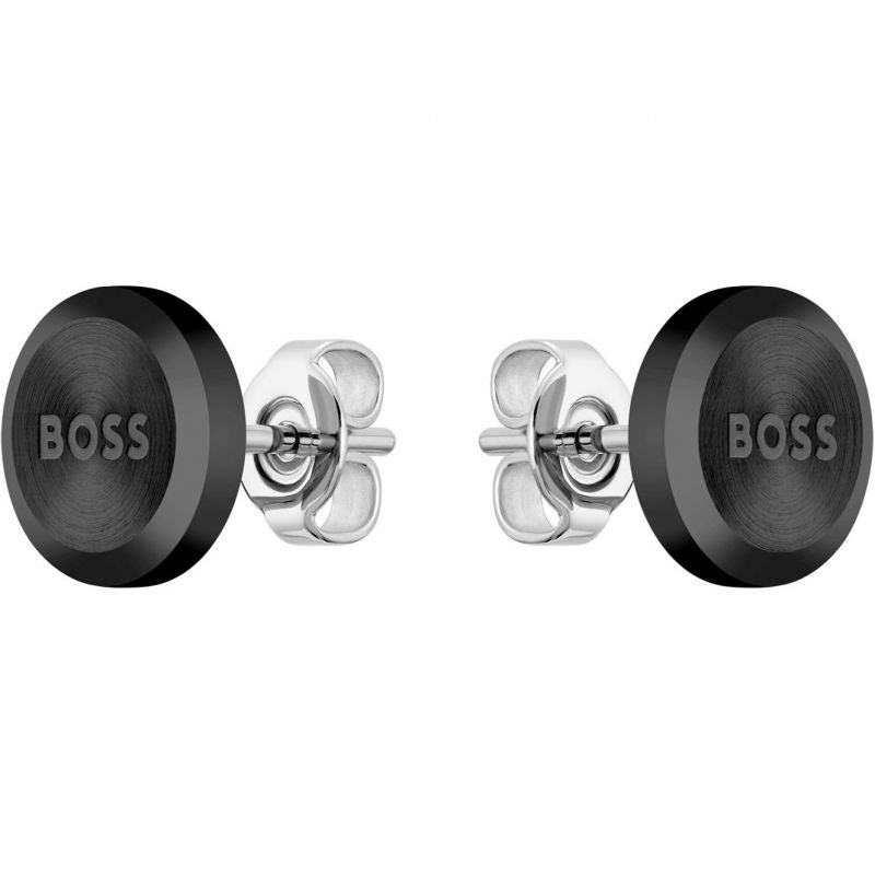 Gents BOSS Yann Black IP Circle Earrings 1580476