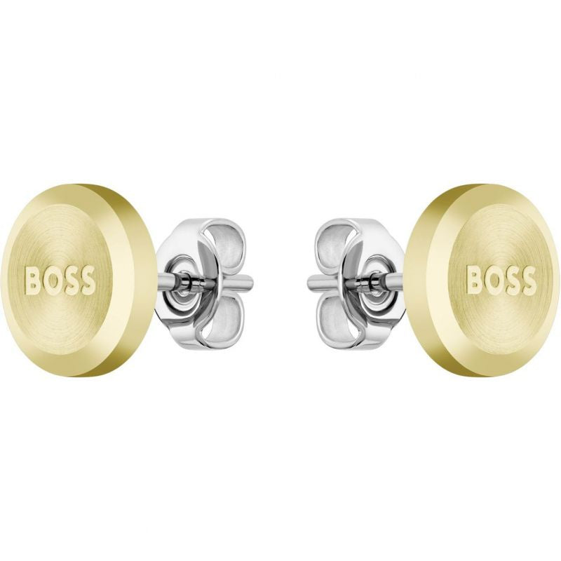 Gents BOSS Yann Light Yellow Gold IP Circle Earrings 1580478