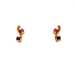 9ct Gold Amethyst & Pink Tourmeline Earrings