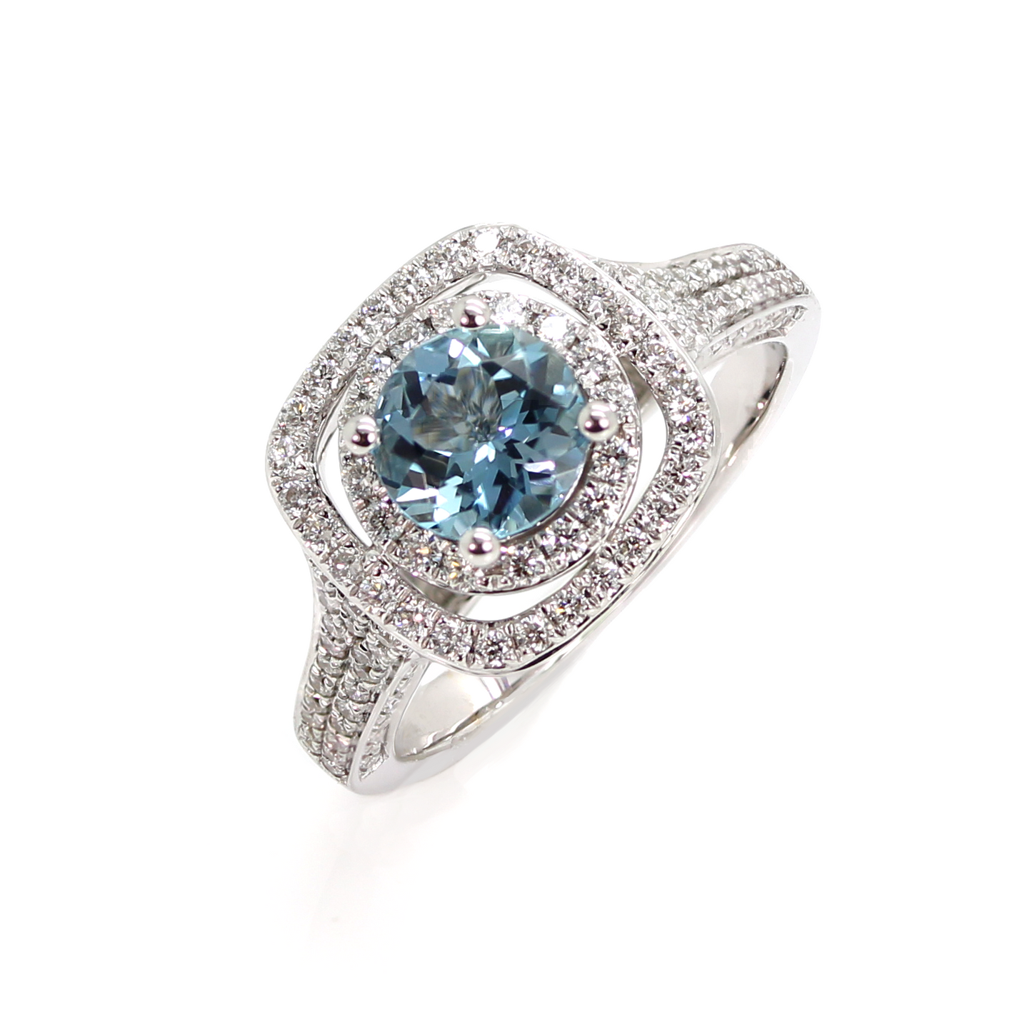 18ct Aquamarine & Diamond Double Halo Cluster Ring