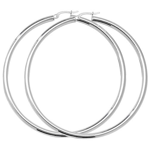 Silver 60mm Plain Hollow Hoop Earrings