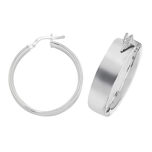 Silver 25mm Plain Broad Hoop Earrings
