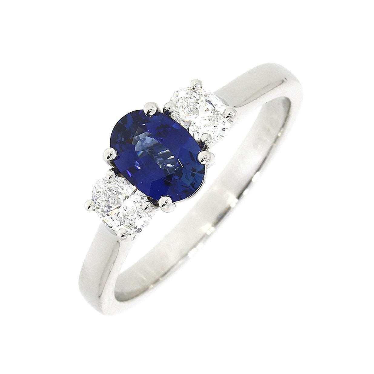 18ct Oval Cut Sapphire & Diamond Trilogy Ring