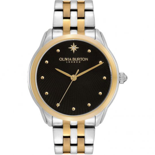Olivia Burton 36mm Starlight Black Dial 2 Tone Link Bracelet Watch 24000049