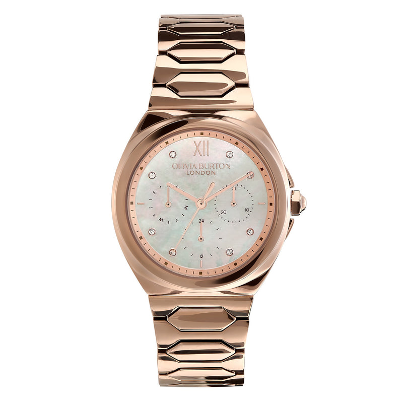 Olivia Burton Sports Luxe 36mm Lustre Multi-Function White & Rose Gold Bracelet Watch 24000151