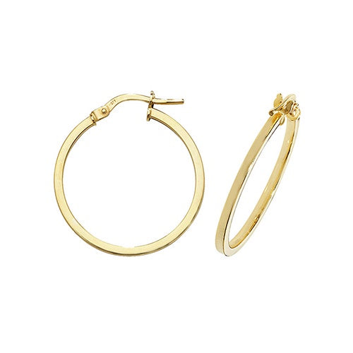 9ct Yellow Gold Plain 20mm Hoop Earrings