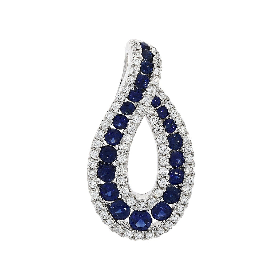 18ct White Gold Sapphire & Diamond Loop Design Pendant