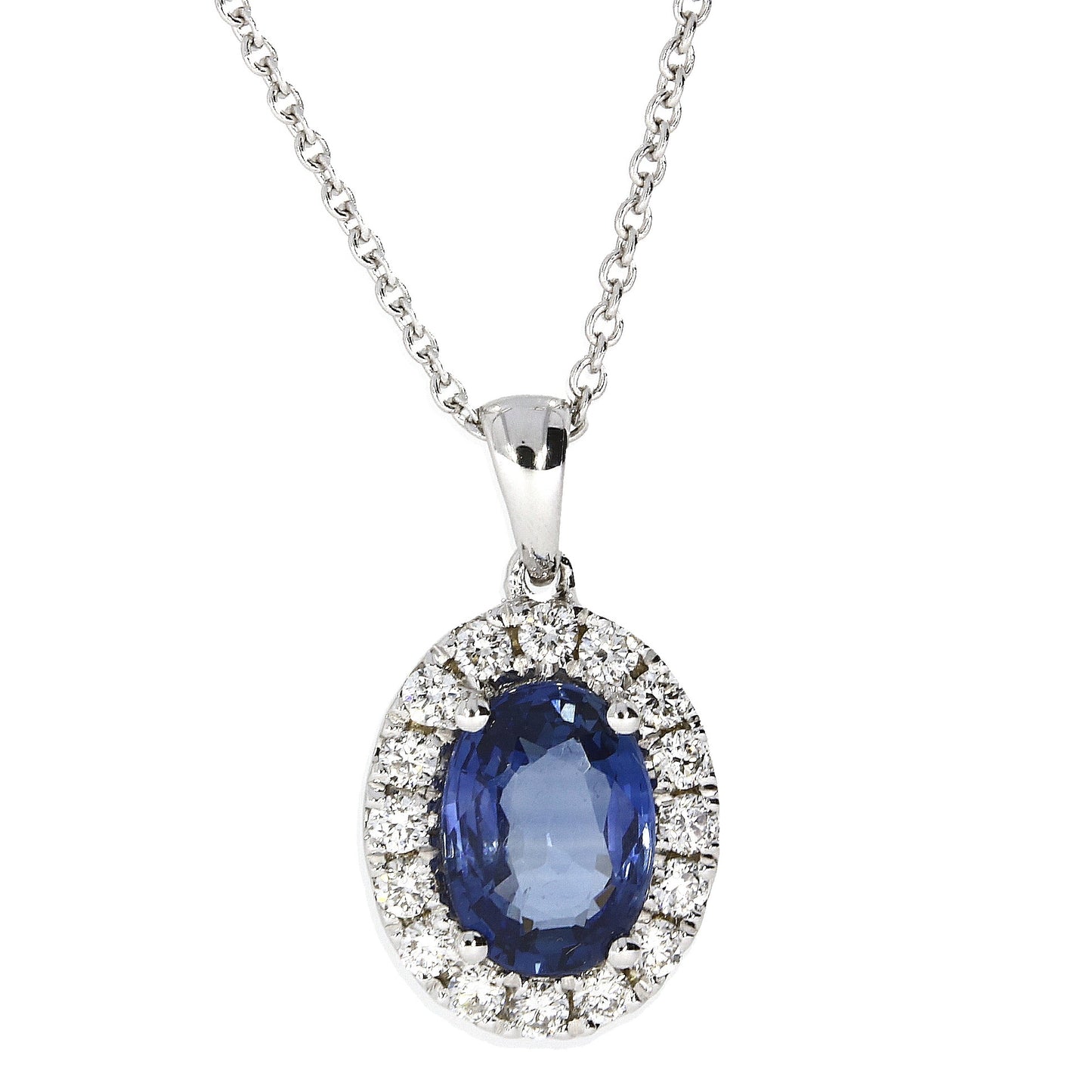 18ct White Gold Sapphire & Diamond Pendant