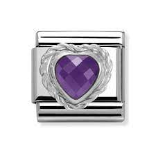 NOMINATION HEART FACETED CZ silver twisted setting PURPLE 330603-001