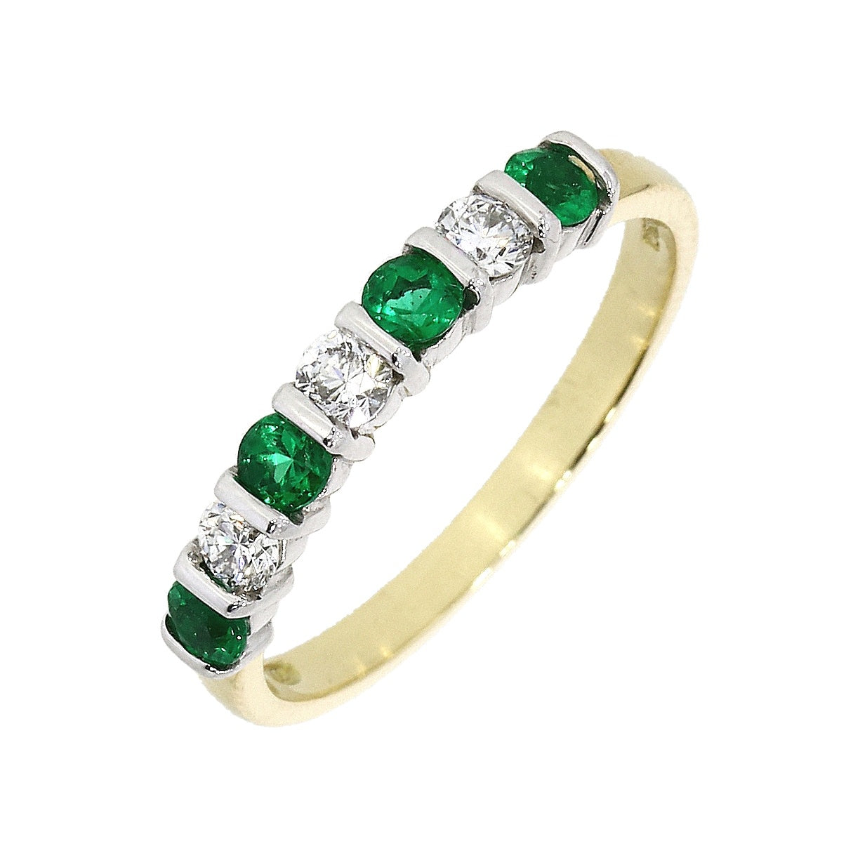 18ct Gold Emerald & Diamond Eternity Ring - Bar Set