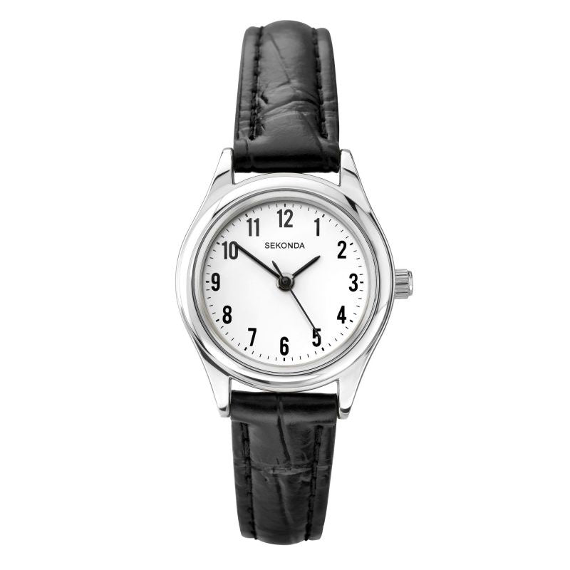 Sekonda Ladies Watch with White Dial & Black Leather Strap 4491