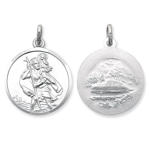 Silver St Christopher double sided round pendant G6281