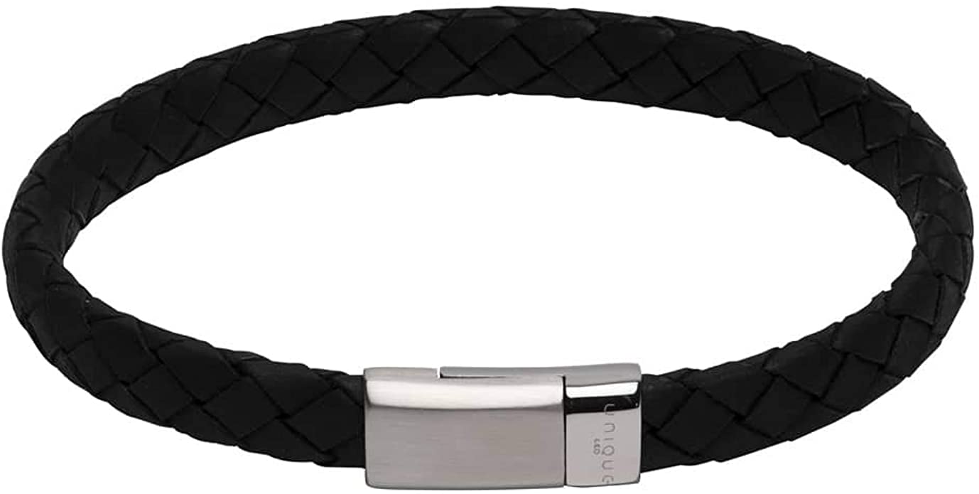 Unique Stainless Steel Matte Polished Black Braided Leather Bracelet B446BL/21CM