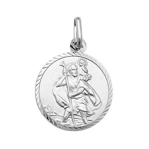 Silver St Christopher Diamond Cut Round Pendant G6960