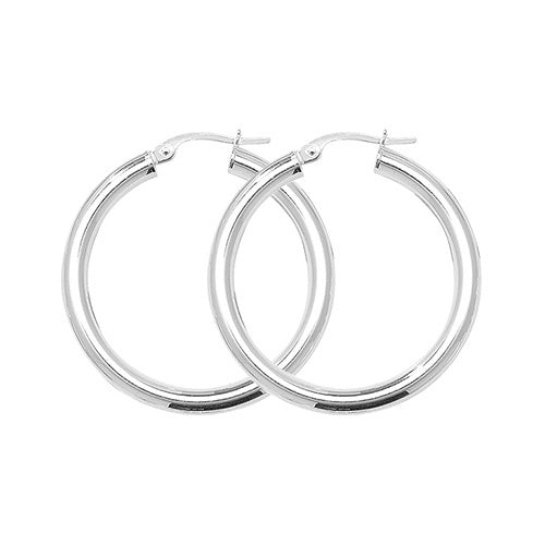 Silver 25mm Plain Hollow Hoop Earrings
