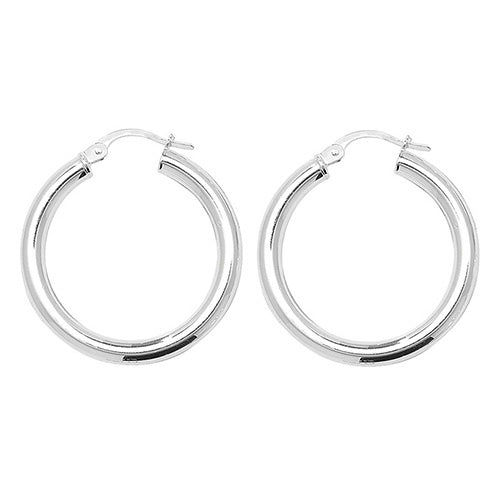 Silver 20mm Plain Hollow Hoop Earrings