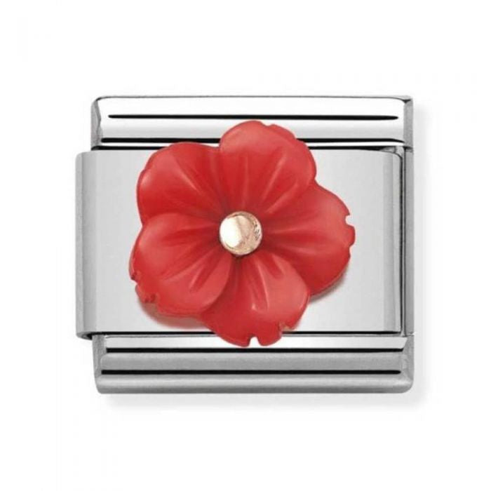 NOMINATION Gold Flower Red MOP Charm 430510-07