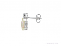 Silver Rubover Oval Opal Earrings