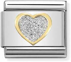 NOMINATION GLITTER Gold SILVER heart charm 030220-02