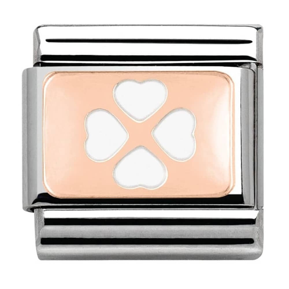 NOMINATION Rose Gold Enamel White Four Leaf Clover Charm 430201-07