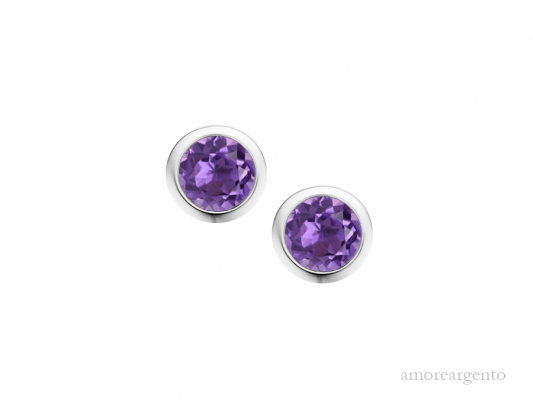 Silver February Birthstone Amethyst Orbit Earrings 5004SILAM