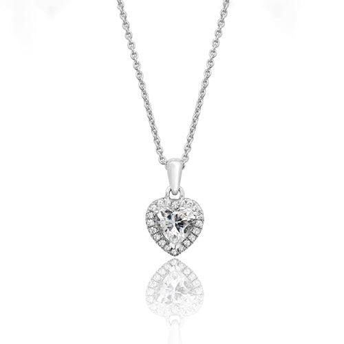 Silver Heart Halo CZ Pendant and chain SPG0023CZ