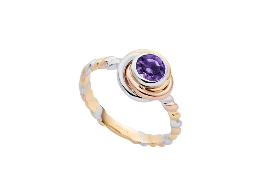 9ct 3 Tone Amethyst Knot Ring 7874YWR/AM