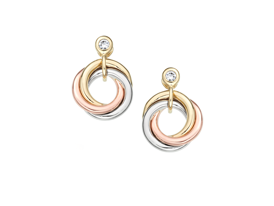 Amore 9ct Yellow, White & Rose Gold Diamond Knot Earrings 0.14ct - 7878YWRD