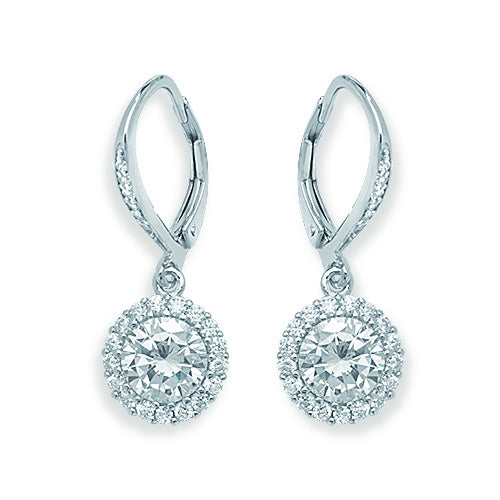 Silver Leverback CZ Drop Earrings