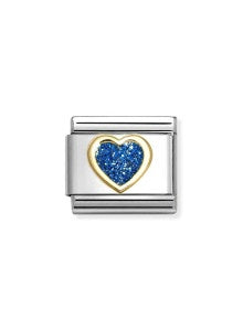 NOMINATION 18k Gold Blue Glitter Heart Charm 030220/07