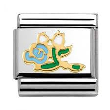 NOMINATION Enamel Gold White Blue Bunch of Roses 030285-37