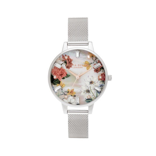 Olivia Burton Demi Mother Of Pearl Dial Silver Mesh Watch OB16BF32