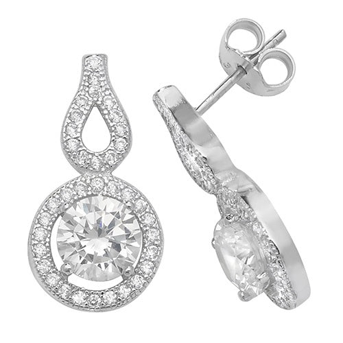 Silver Fancy Round CZ Stud Earrings
