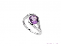 Silver Tear Drop Swirl Amethyst Ring